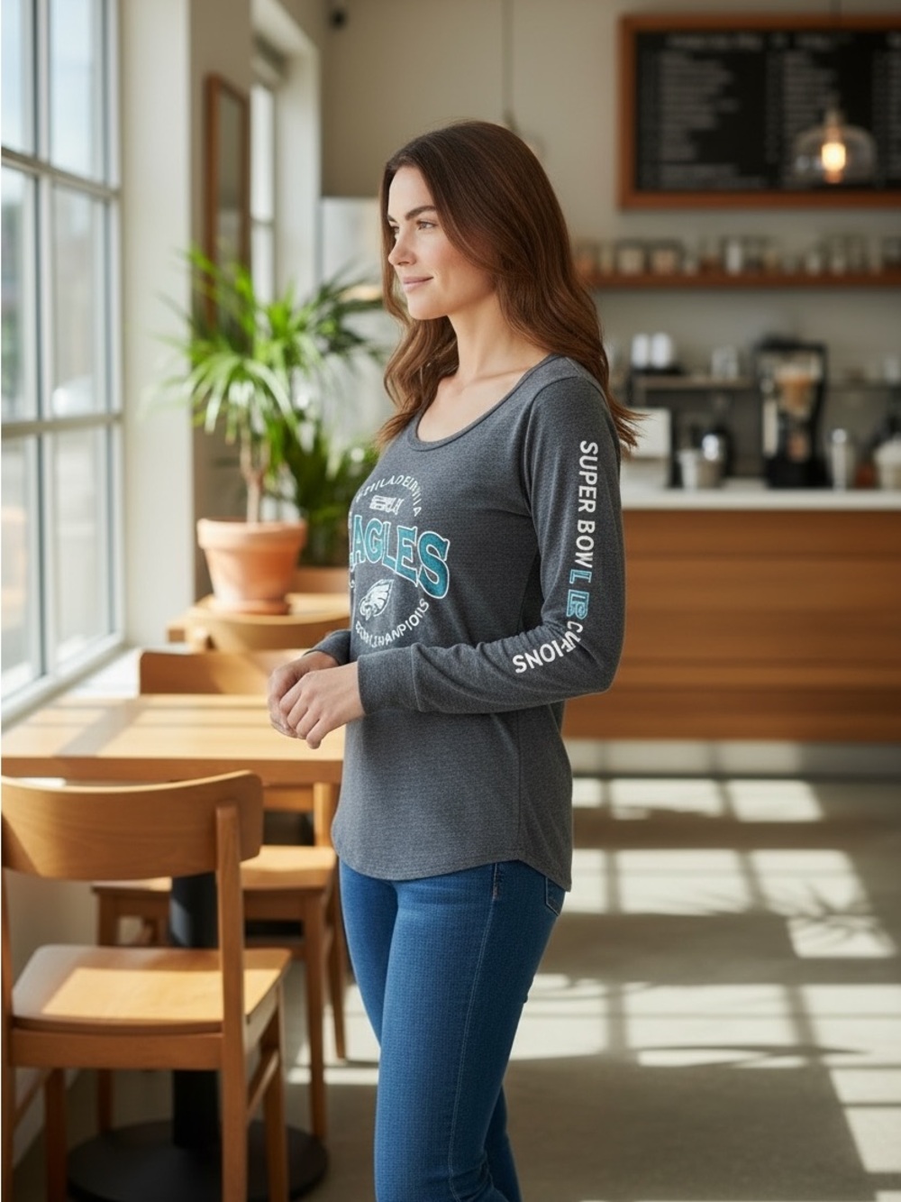 Women's Philadelphia Eagles Long-Sleeve Graphic shirt - Gray